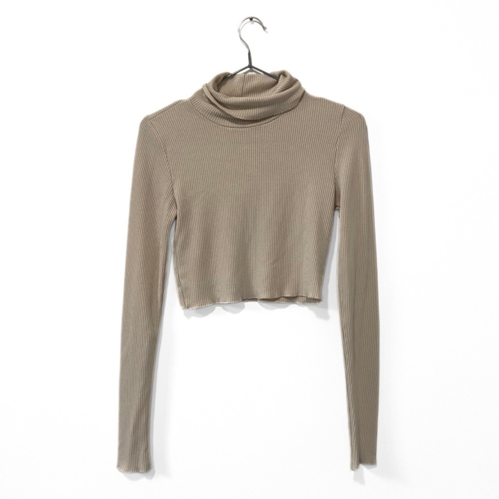 Wilfred Free | Aritzia Cream Hemp Ribbed Knit Turtleneck Long Sleeve Top Size S